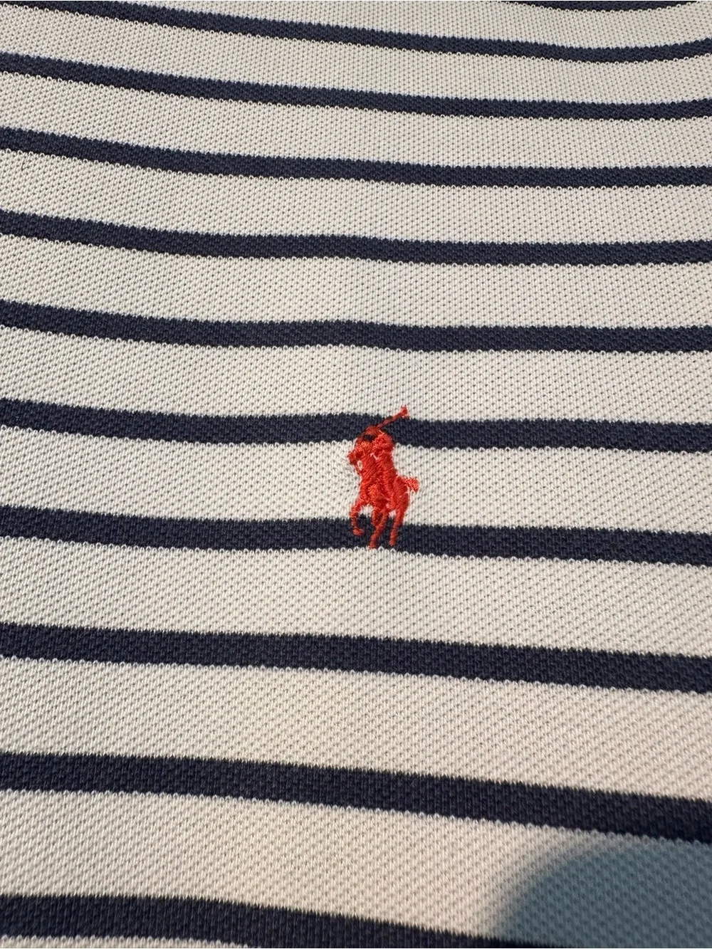 Ralph Lauren White Polo with Navy Stripes and Red Logo